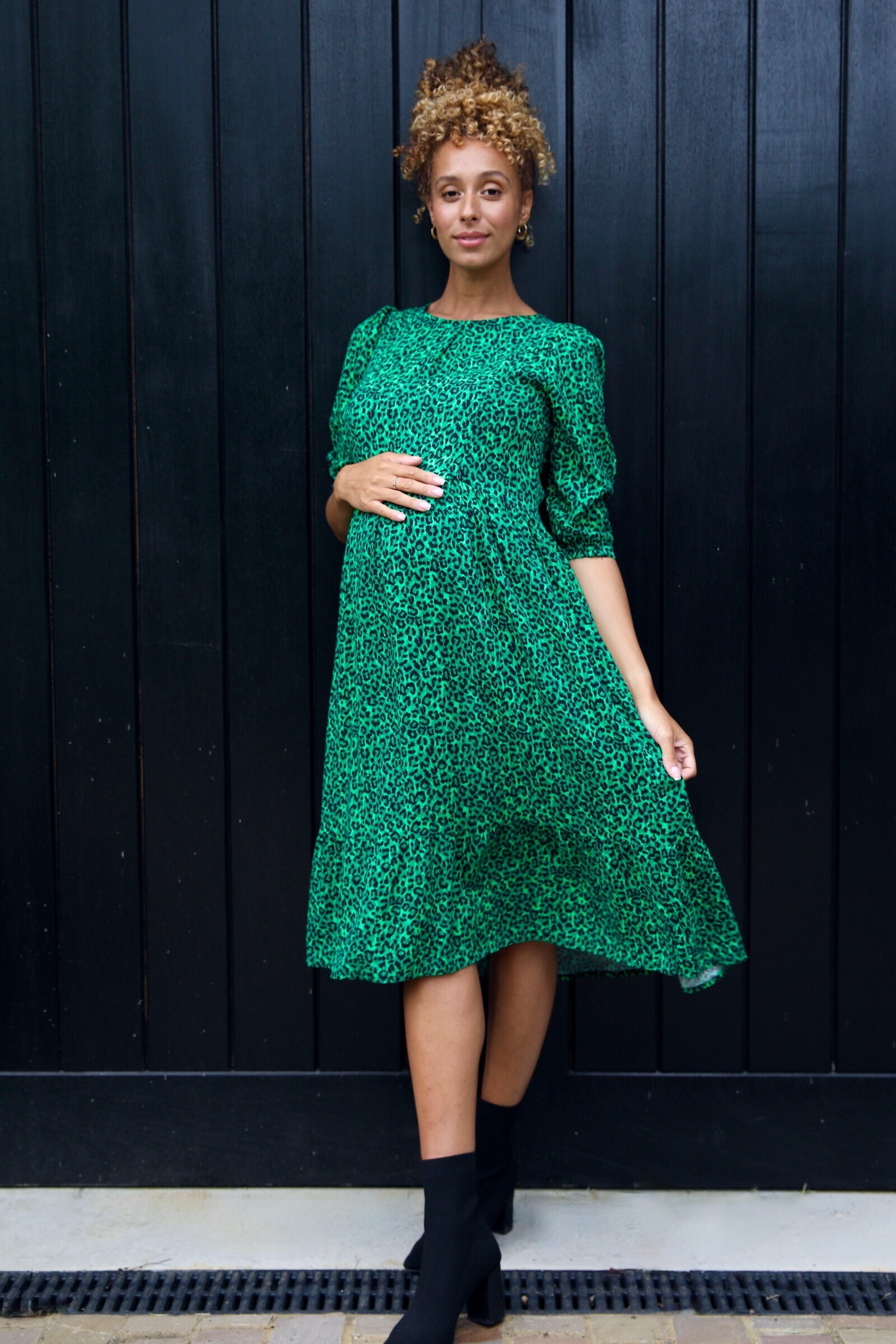 Eden Green Leopard Print Nursing Midi Dress
