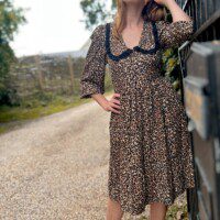 Trixie Leopard Print Midi Dress with a peter pan style collar