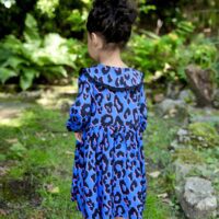 Little girls blue leopard print dress with a matching mummy dress.