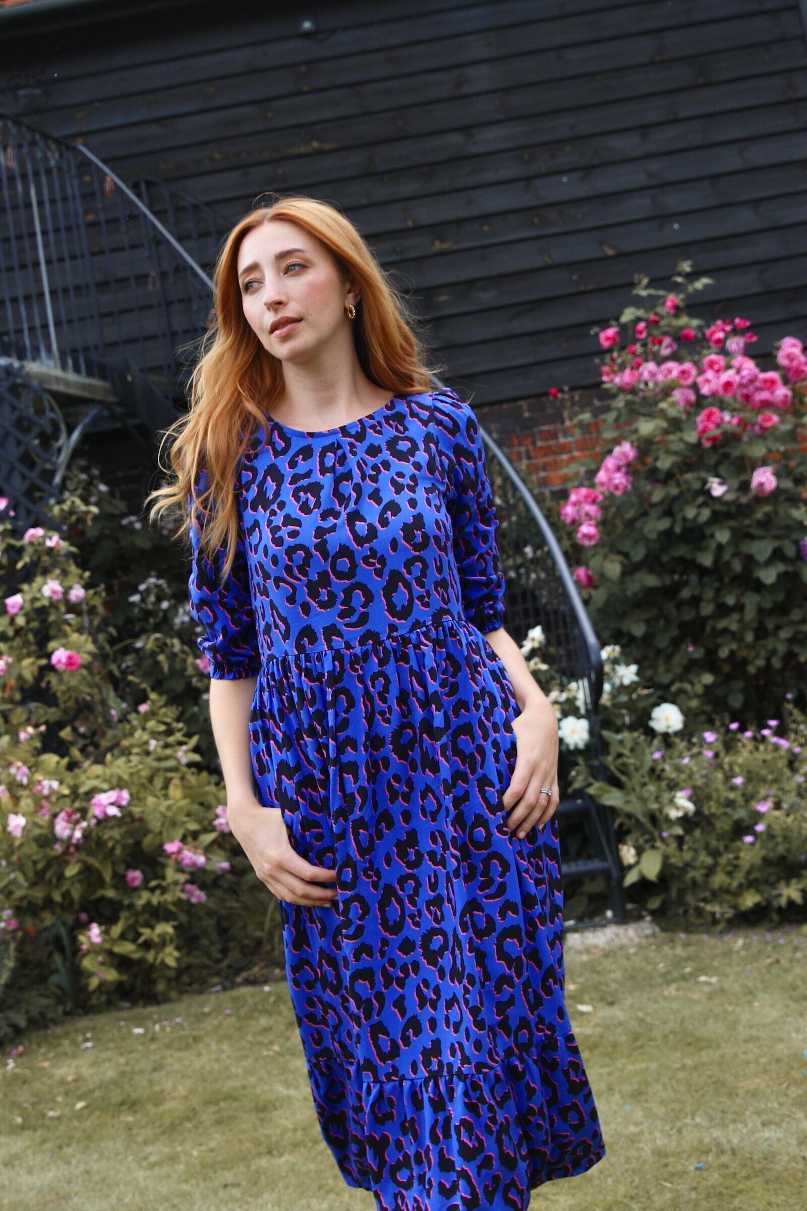 Leopard Print Dress | Midi Dress with Pockets | Blue Dress | Tilbea