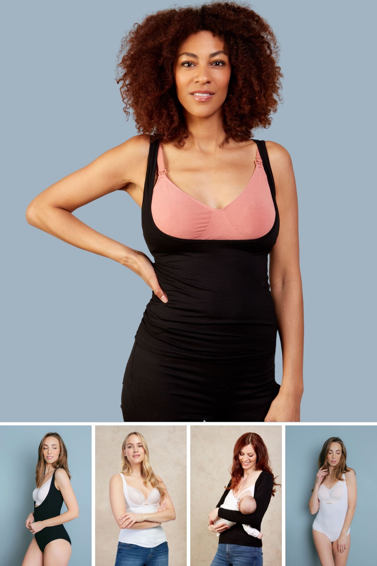 thumbnail image 2 of Women's Maternity Nursing Tank Top With Built-In Bra - Slim Fit Breastfeeding Camisole (L Black) 2 of 10