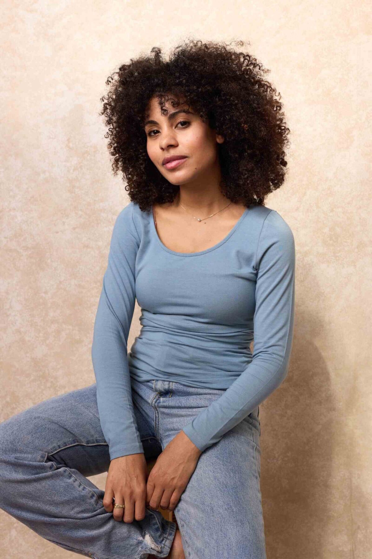 Peek-a-Boob Long Sleeve Nursing Top | Blue - Image 2