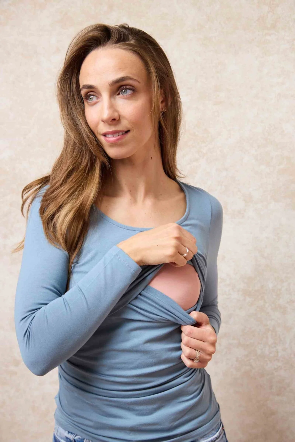 Peek-a-Boob Long Sleeve Nursing Top | Blue - Image 4
