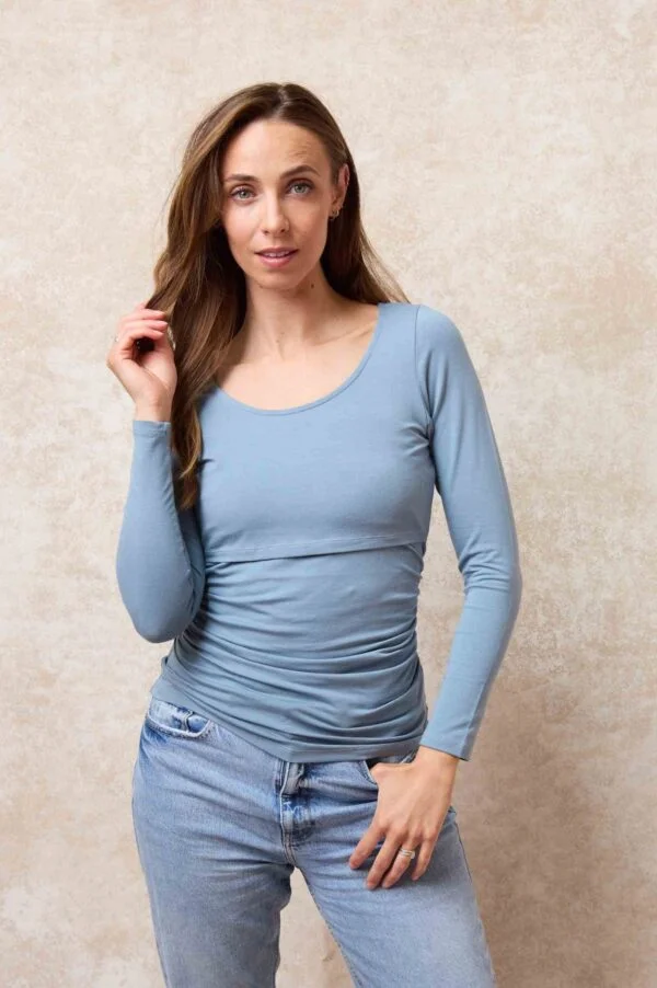 Peek-a-Boob Long Sleeve Nursing Top | Blue