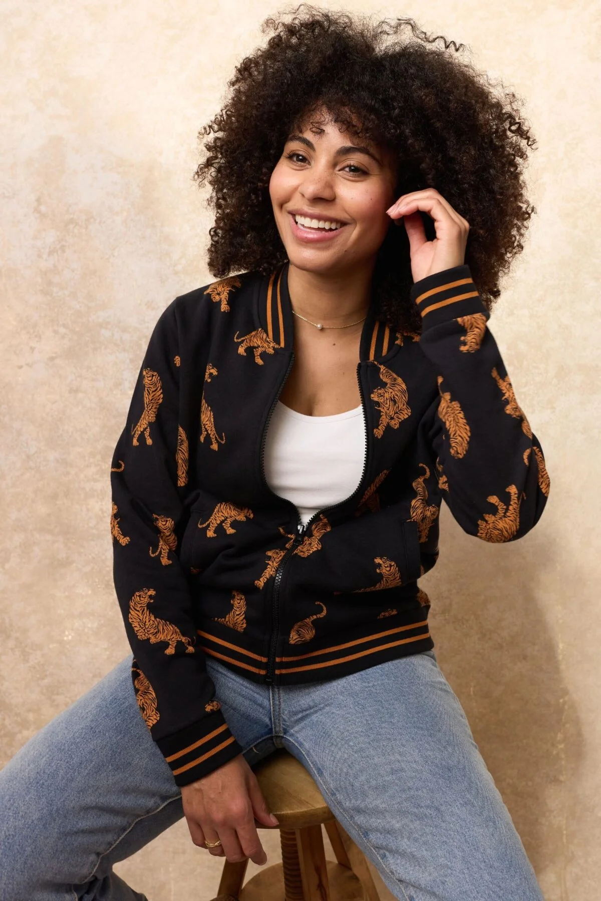 Tiger Print Bomber Jacket